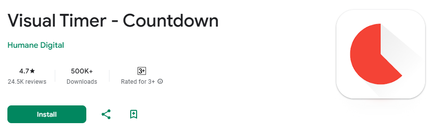 المؤقتات / تطبيقات العدّ التنازلي البصري تعرض الصورة قائمة لتطبيق جوال يسمى "Visual Timer - Countdown".